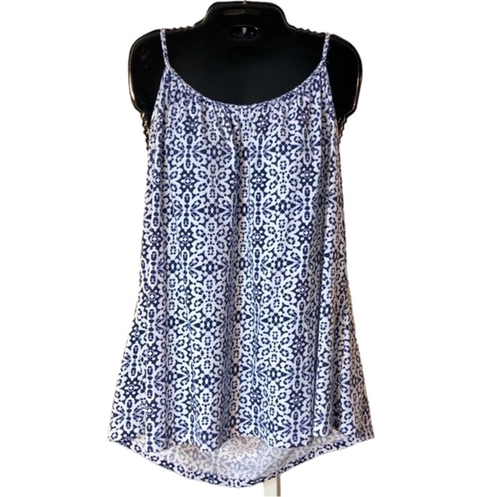 Warehouse One Lattice Design Navy and White Tank Yoke Back Braided Strap…​​